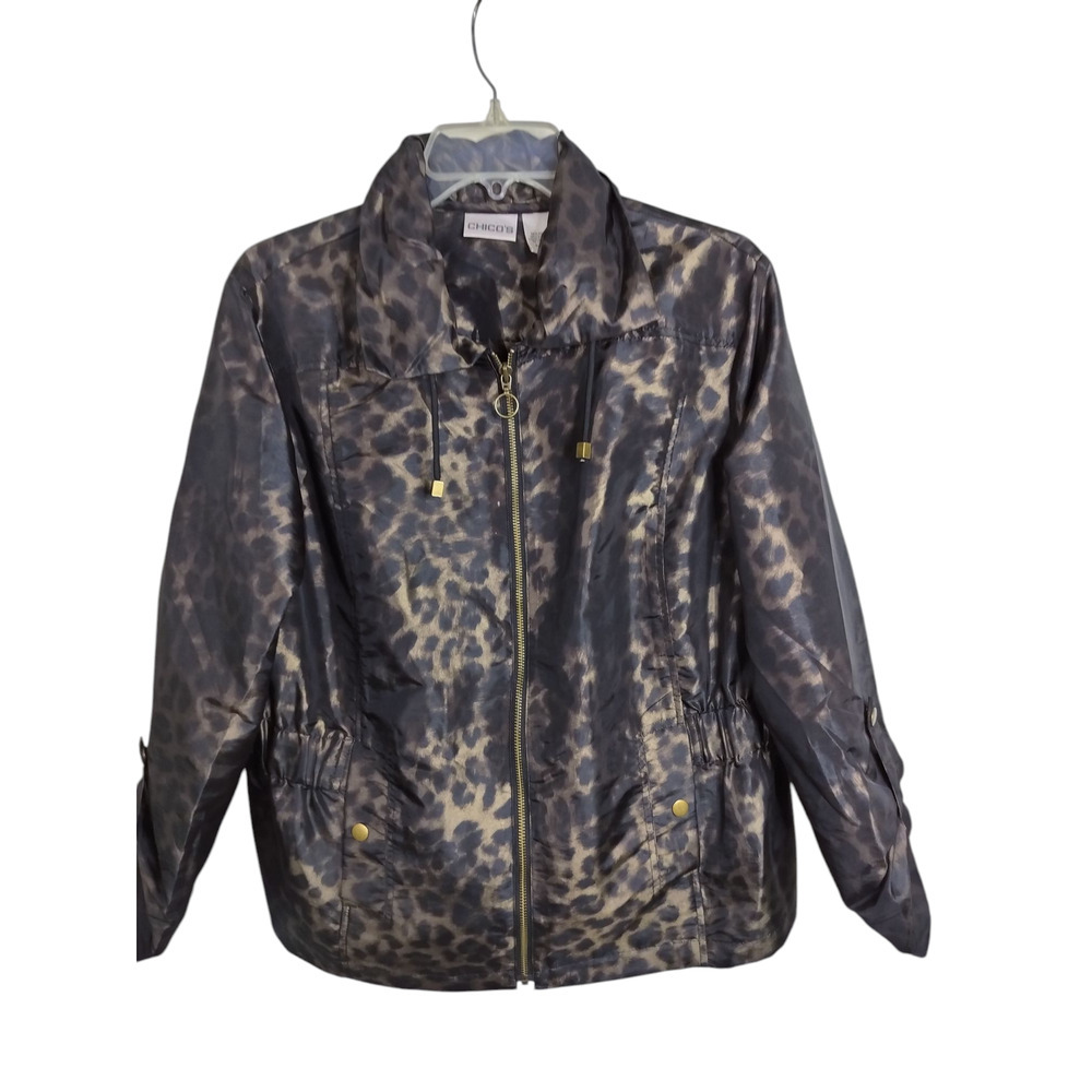 3388) Chico's Women Animal Prints Zip Up Windbreaker Jacket Size 2(US 12/Large)